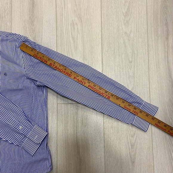 Polo Ralph Lauren Petite Women's Medium Blue & White Striped Polo Button Up - Picture 9 of 10